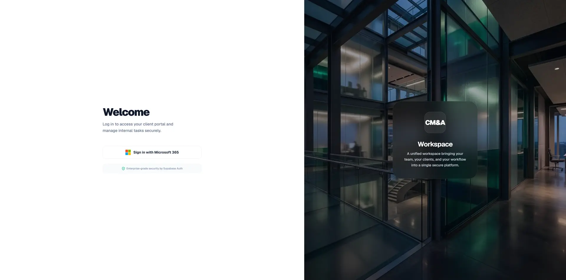 Sign-in screen of the CM&A Workspace, the CRM I built for my team.
